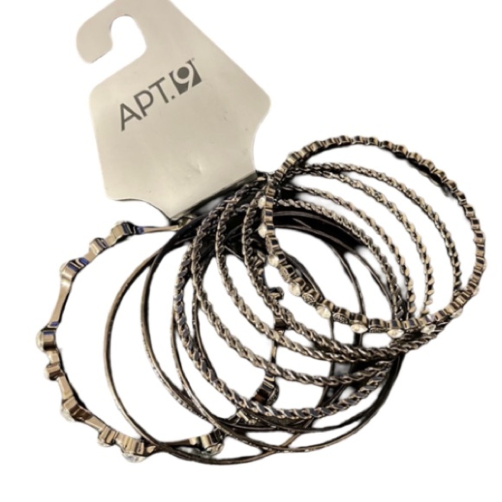 NWT Apt. 9 Black Crystal Rhinestone Mixed Tribal Chunky Metal Bangle Lot 10